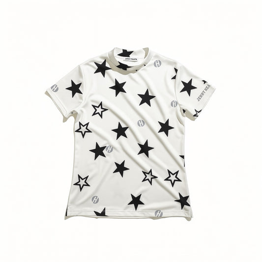 Men's Mock Neck Twinkle Star Golf Apparel for Summer, Mock Neck, Short Sleeves, Stretch, Quick-Drying, Smooth to the Touch, UV Protection, Star Pattern, Stylish and Cute