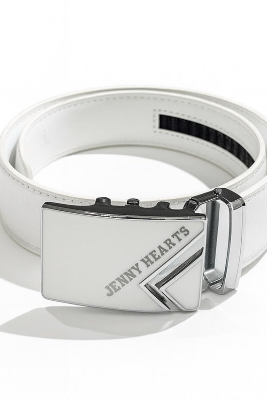 Mens Ladies Golf Belt  ゴルフウェア 男女兼用 ベルト 本革 レザー 白 自動バックル 穴なし スライド 幅3.5cm  長さ125cm