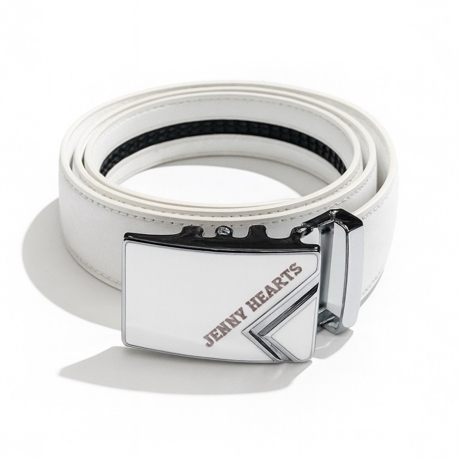 Mens Ladies Golf Belt  ゴルフウェア 男女兼用 ベルト 本革 レザー 白 自動バックル 穴なし スライド 幅3.5cm  長さ125cm