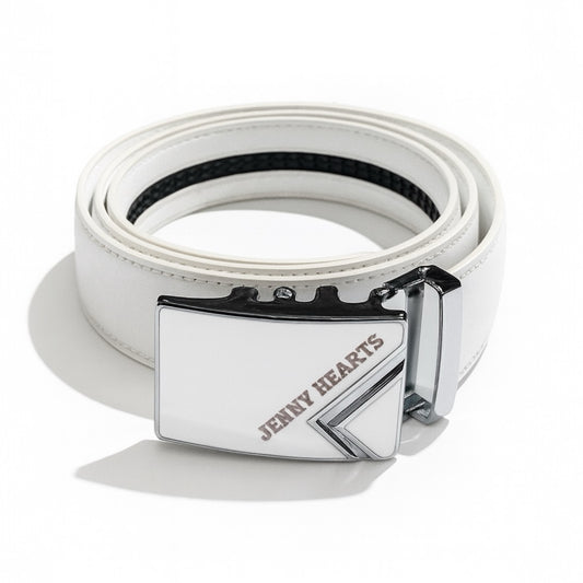 Mens Ladies Golf Belt  ゴルフウェア 男女兼用 ベルト 本革 レザー 白 自動バックル 穴なし スライド 幅3.5cm  長さ125cm