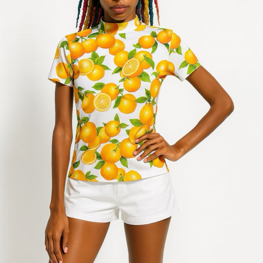 Ladies Mock Neck Mandarin Orange レディースゴルフウェア 夏 モックネックモックネック 半袖 みかん ストレッチ 速乾 肌触りなめらか UVカット おしゃれ 可愛い