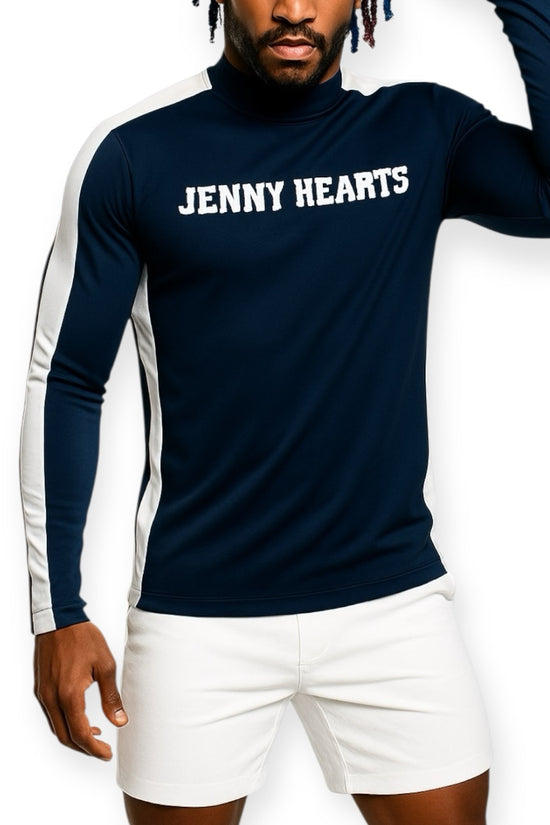 Mens Mock Neck Spandex 究極のなめらかさ ゴルフウェア メンズ 夏 モックネック 長袖 軽量 ネイビー ツートンカラー UVカット 速乾 伸縮性抜群 おしゃれ