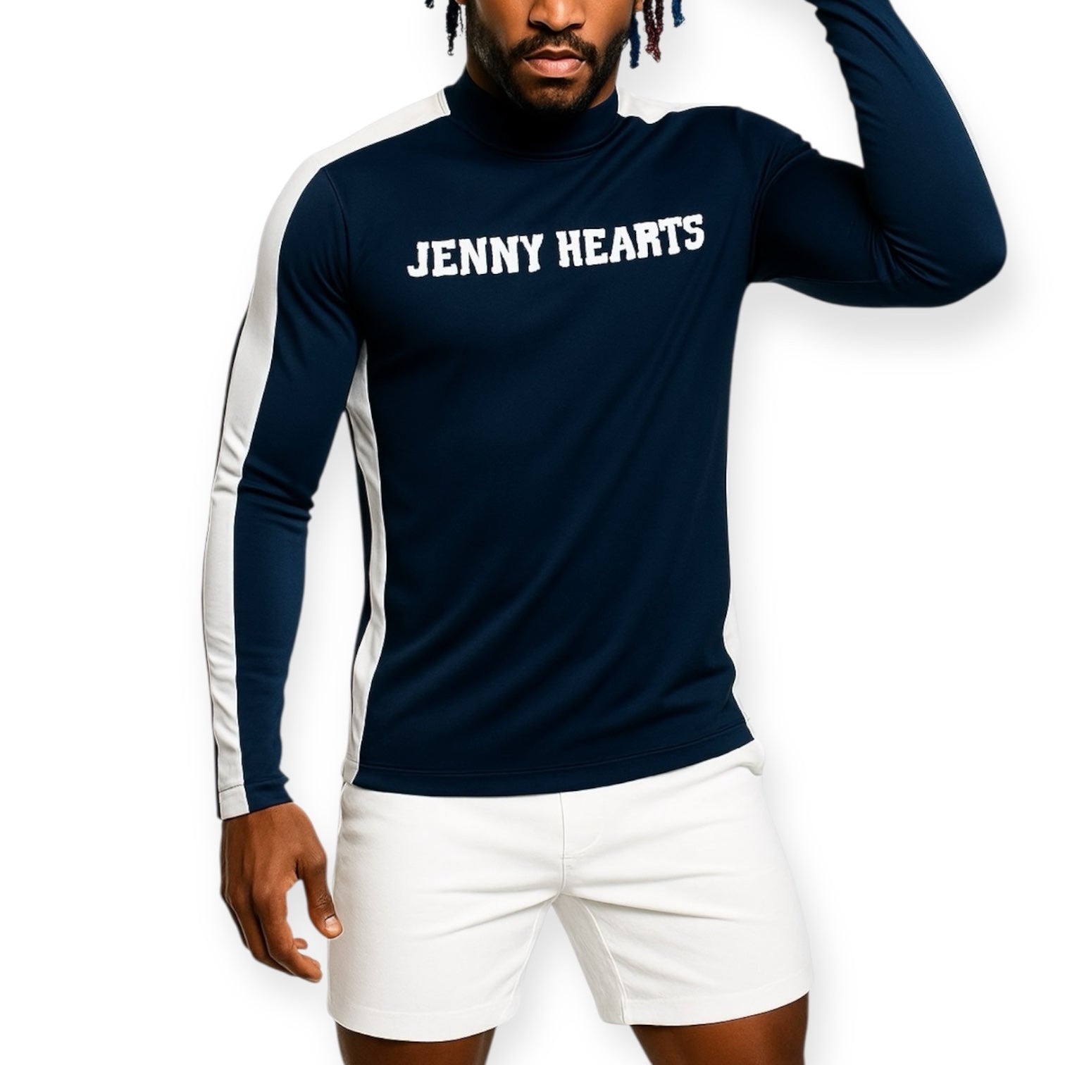 Mens Mock Neck Spandex 究極のなめらかさ ゴルフウェア メンズ 夏 モックネック 長袖 軽量 ネイビー ツートンカラー UVカット 速乾 伸縮性抜群 おしゃれ