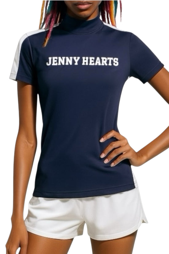 Women's Mock Neck Spandex Golf Wear: Ultimate Smoothness, Lightweight, Navy, Two-Tone, Short Sleeve, UV Protection, Quick Drying, Stretchy, Stylish