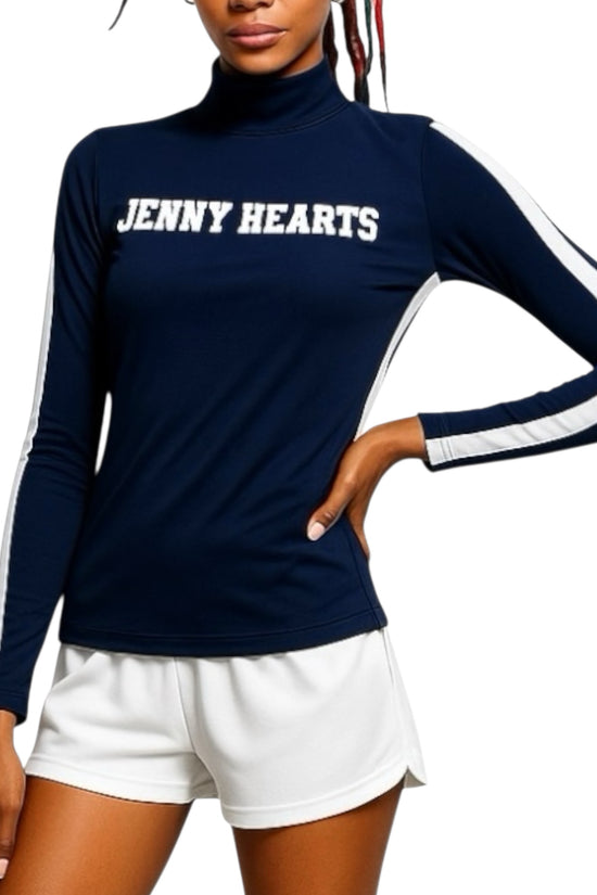 Women's Mock Neck Spandex Golf Wear: Ultimate Smoothness, Long Sleeves, Lightweight, Navy, Two-Tone Color, UV Protection, Quick Drying, Stretchy, Stylish