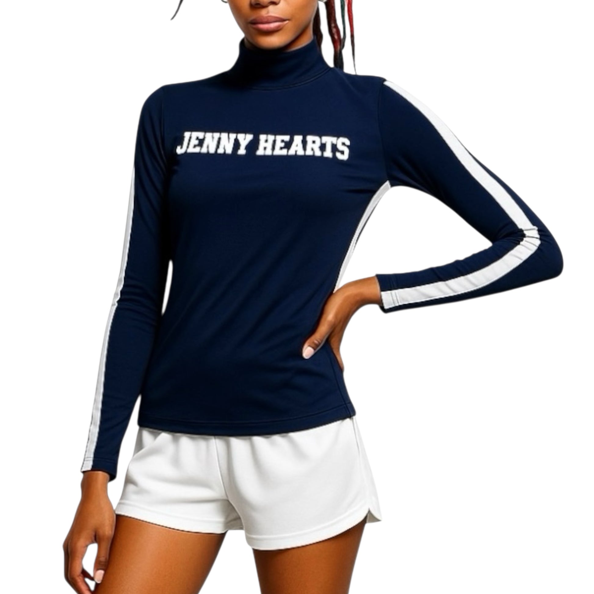 Women's Mock Neck Spandex Golf Wear: Ultimate Smoothness, Long Sleeves, Lightweight, Navy, Two-Tone Color, UV Protection, Quick Drying, Stretchy, Stylish