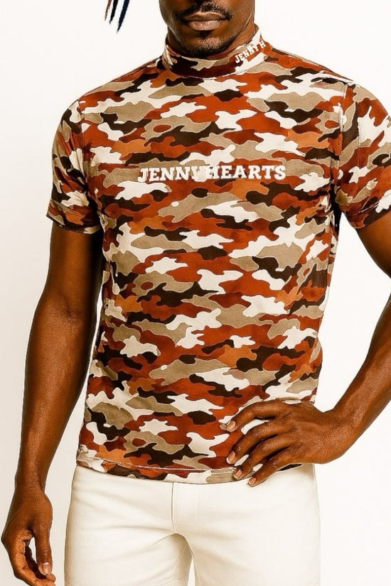 Mens Smooth Mock Camouflage カモフラージュ 接触冷感 なめらか肌触り おしゃれ 春夏 メンズゴルフウェア