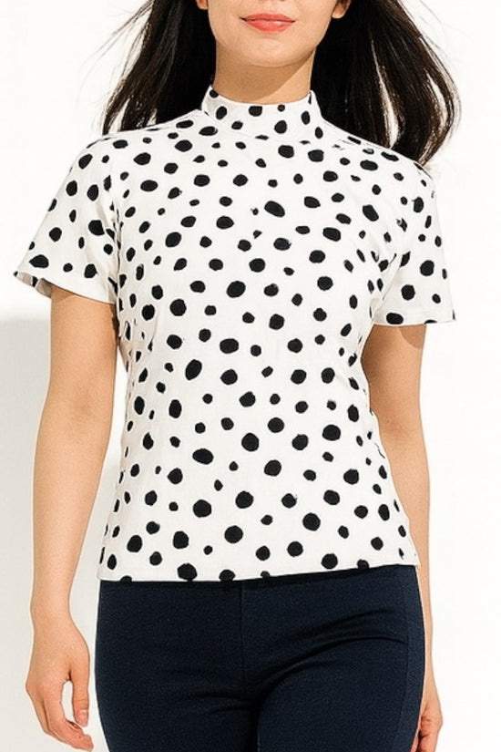 Ladies Animal Mock Neck Leopard レディースゴルフウェア アニマル モックネック 夏 半袖 レオパード 豹柄 伸縮性高い 肌触り柔らか 速乾 UVカット ホワイト おしゃれ 可愛い ゴルフ女子 おすすめ プレゼント
