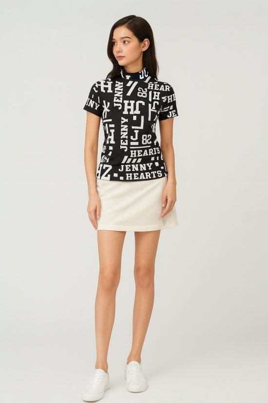 Ladies Mock Neck Logotipo レディースゴルフウェア 夏 モックネック 半袖 ストレッチ 速乾 肌触りなめらか UVカット おしゃれ 可愛い