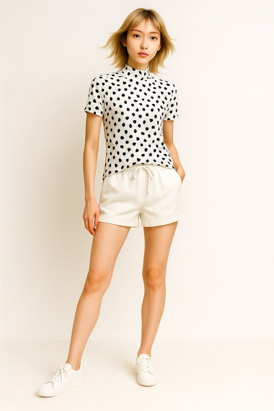 Ladies Animal Mock Neck Leopard レディースゴルフウェア アニマル モックネック 夏 半袖 レオパード 豹柄 伸縮性高い 肌触り柔らか 速乾 UVカット ホワイト おしゃれ 可愛い ゴルフ女子 おすすめ プレゼント