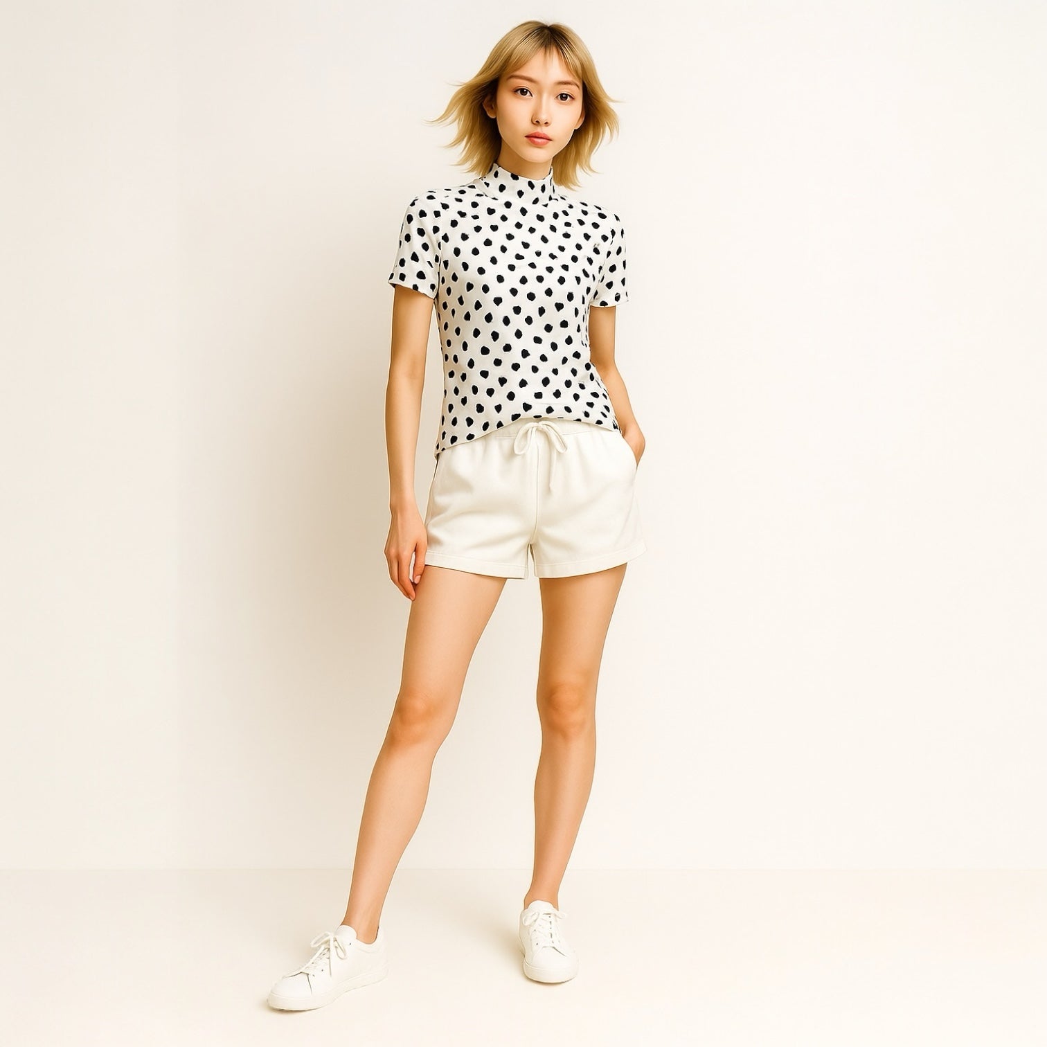 Ladies Animal Mock Neck Leopard レディースゴルフウェア アニマル モックネック 夏 半袖 レオパード 豹柄 伸縮性高い 肌触り柔らか 速乾 UVカット ホワイト おしゃれ 可愛い ゴルフ女子 おすすめ プレゼント
