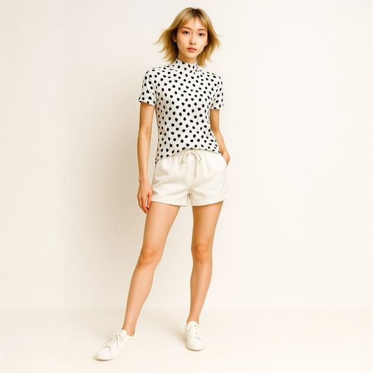 Ladies Animal Mock Neck Leopard レディースゴルフウェア アニマル モックネック 夏 半袖 レオパード 豹柄 伸縮性高い 肌触り柔らか 速乾 UVカット ホワイト おしゃれ 可愛い ゴルフ女子 おすすめ プレゼント