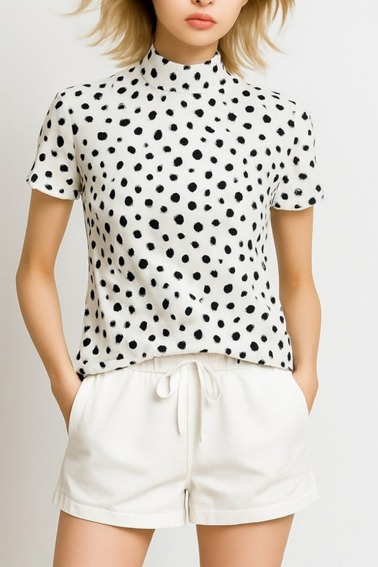 Ladies Animal Mock Neck Leopard レディースゴルフウェア アニマル モックネック 夏 半袖 レオパード 豹柄 伸縮性高い 肌触り柔らか 速乾 UVカット ホワイト おしゃれ 可愛い ゴルフ女子 おすすめ プレゼント
