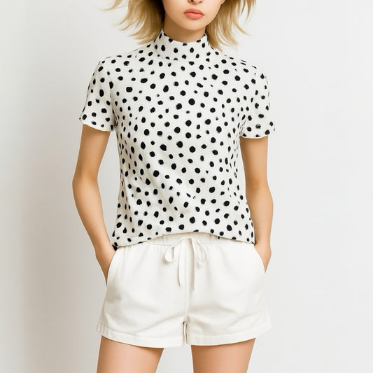 Ladies Animal Mock Neck Leopard レディースゴルフウェア アニマル モックネック 夏 半袖 レオパード 豹柄 伸縮性高い 肌触り柔らか 速乾 UVカット ホワイト おしゃれ 可愛い ゴルフ女子 おすすめ プレゼント