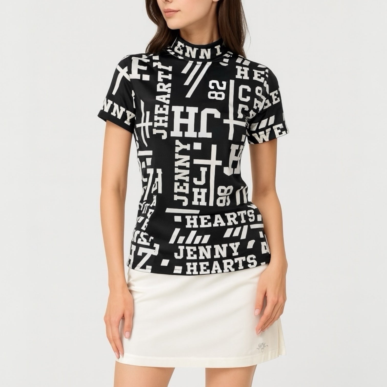 Ladies Mock Neck Logotipo レディースゴルフウェア 夏 モックネック 半袖 ストレッチ 速乾 肌触りなめらか UVカット おしゃれ 可愛い