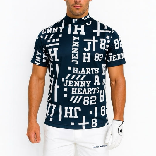Men's Mock Neck Logotipo Golf Apparel for Summer, Mock Neck, Short Sleeves, Stretch, Quick-Drying, Smooth to the Touch, UV Protection, Stylish and Cute