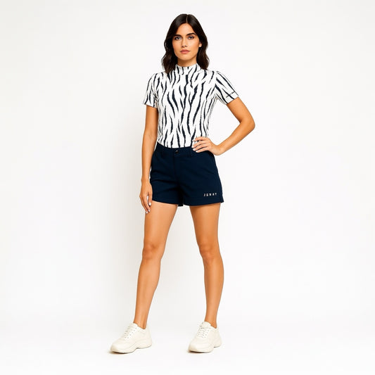 Ladies Animal Mock Neck Zebra レディースゴルフウェア アニマル モックネック ゼブラ 半袖 春夏 高ストレッチ 肌触り柔らか 速乾 UVカット レディース ホワイト アニマル柄 オシャレ 可愛い ゴルフ女子 おすすめ プレゼント