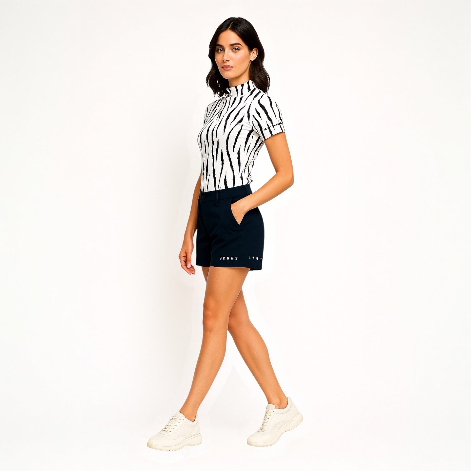 Ladies Animal Mock Neck Zebra レディースゴルフウェア アニマル モックネック ゼブラ 半袖 春夏 高ストレッチ 肌触り柔らか 速乾 UVカット レディース ホワイト アニマル柄 オシャレ 可愛い ゴルフ女子 おすすめ プレゼント