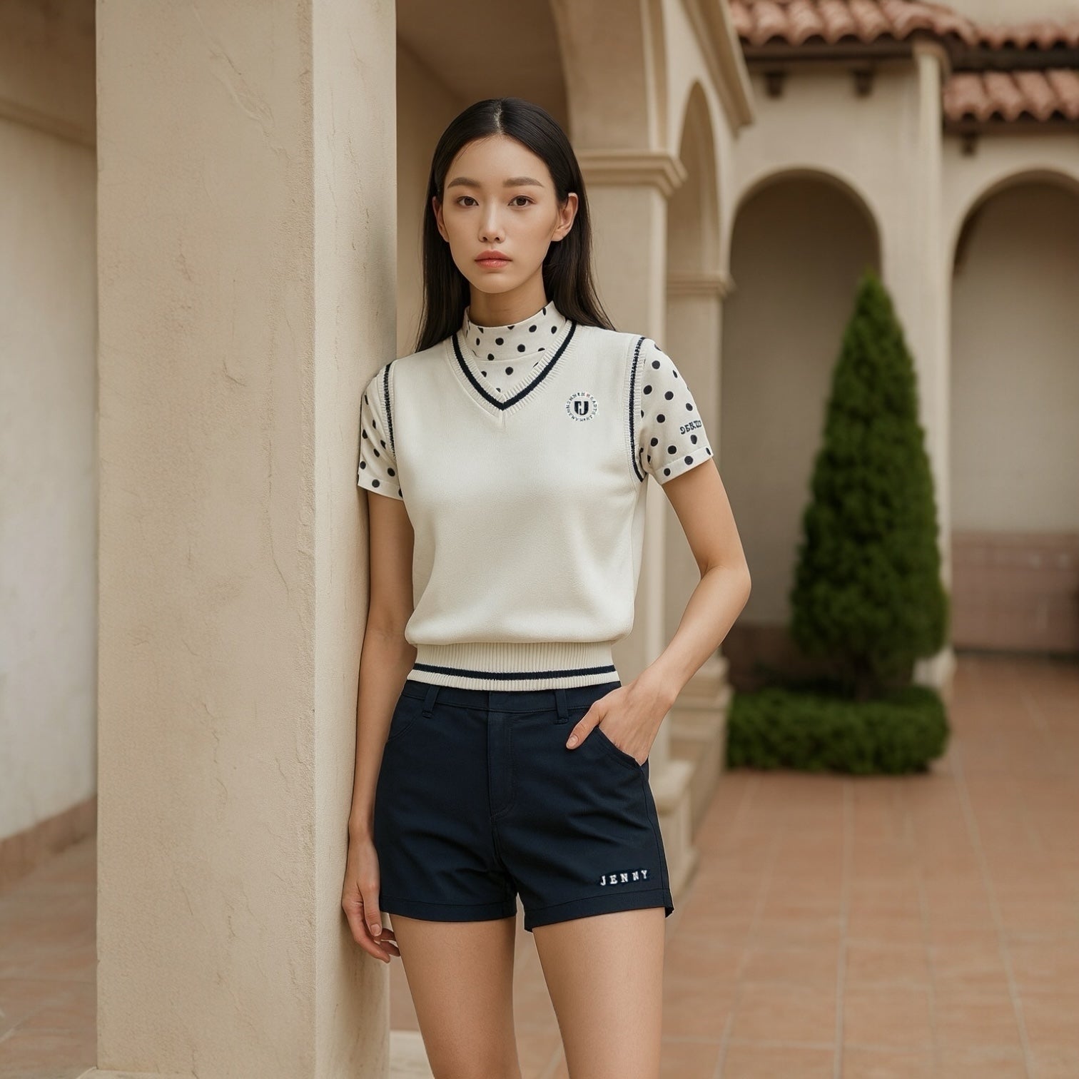 Ladies Short Pants Popcorn Knit ゴルフウェア レディース 夏秋春 ショートパンツ 短パン 超軽量 ポップコーンニット 伸びる 吸水速乾 消臭 UVカット 星柄 紺 日本製