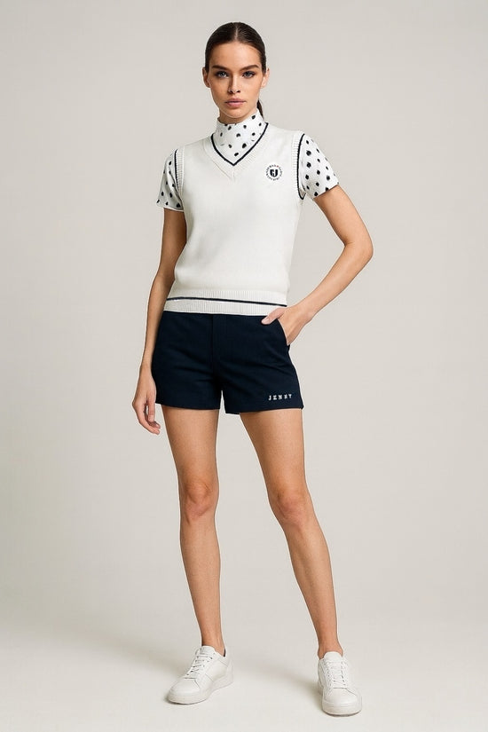 Ladies Short Pants Popcorn Knit ゴルフウェア レディース 夏秋春 ショートパンツ 短パン 超軽量 ポップコーンニット 伸びる 吸水速乾 消臭 UVカット 星柄 紺 日本製
