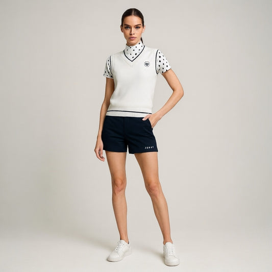 Ladies Short Pants Popcorn Knit ゴルフウェア レディース 夏秋春 ショートパンツ 短パン 超軽量 ポップコーンニット 伸びる 吸水速乾 消臭 UVカット 星柄 紺 日本製