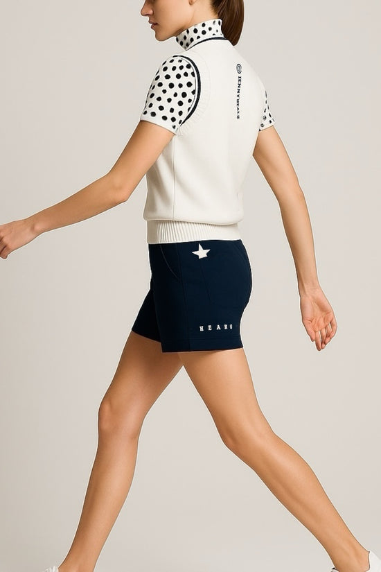Ladies Short Pants Popcorn Knit ゴルフウェア レディース 夏秋春 ショートパンツ 短パン 超軽量 ポップコーンニット 伸びる 吸水速乾 消臭 UVカット 星柄 紺 日本製