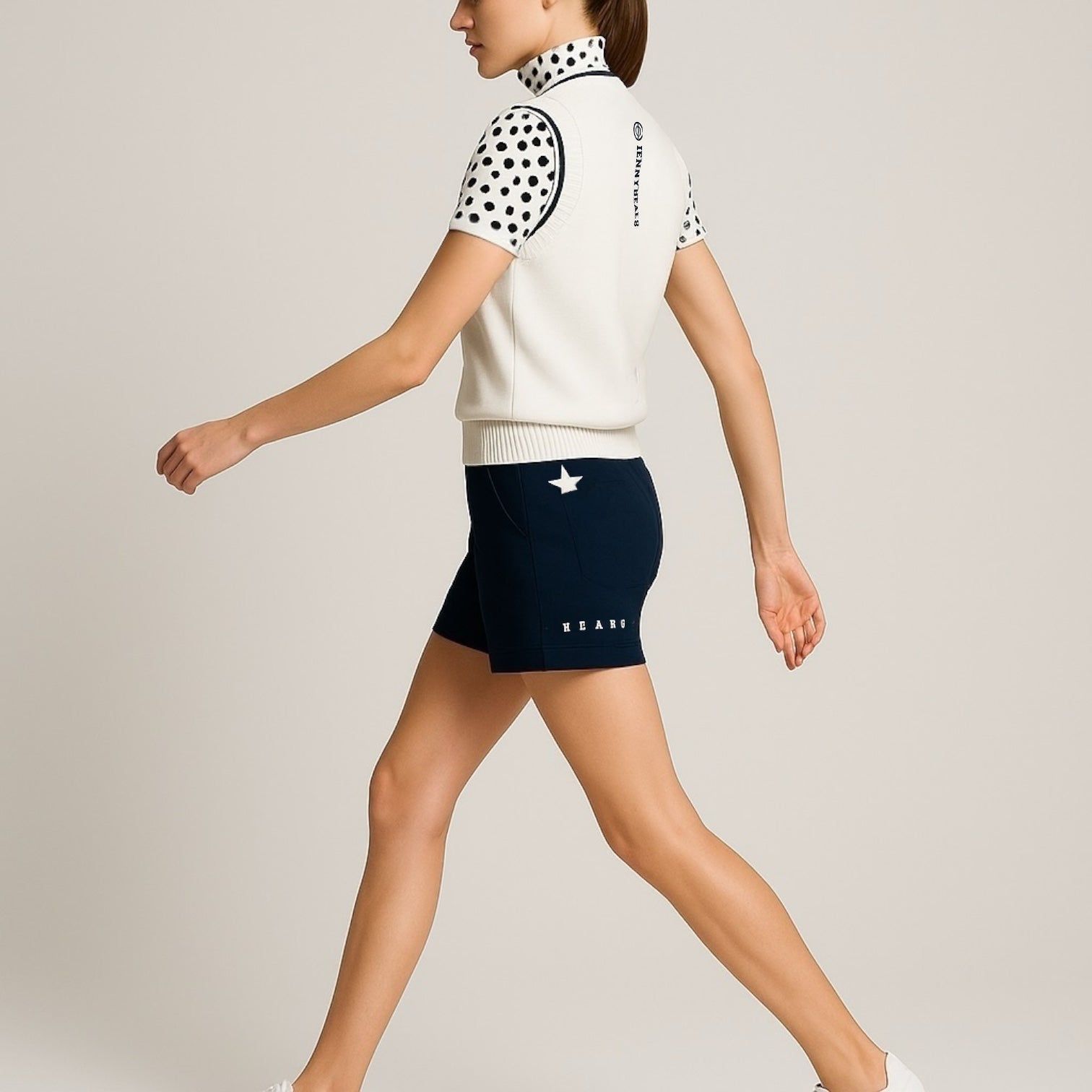 Ladies Short Pants Popcorn Knit ゴルフウェア レディース 夏秋春 ショートパンツ 短パン 超軽量 ポップコーンニット 伸びる 吸水速乾 消臭 UVカット 星柄 紺 日本製