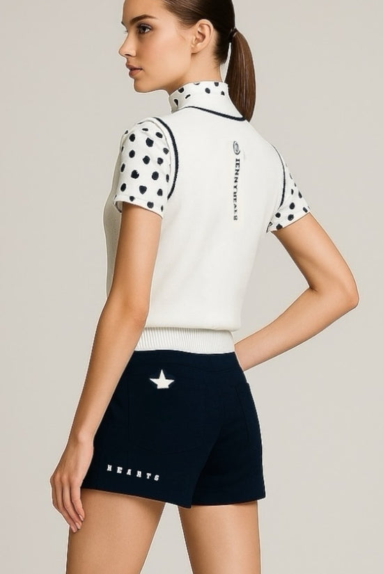 Ladies Short Pants Popcorn Knit ゴルフウェア レディース 夏秋春 ショートパンツ 短パン 超軽量 ポップコーンニット 伸びる 吸水速乾 消臭 UVカット 星柄 紺 日本製