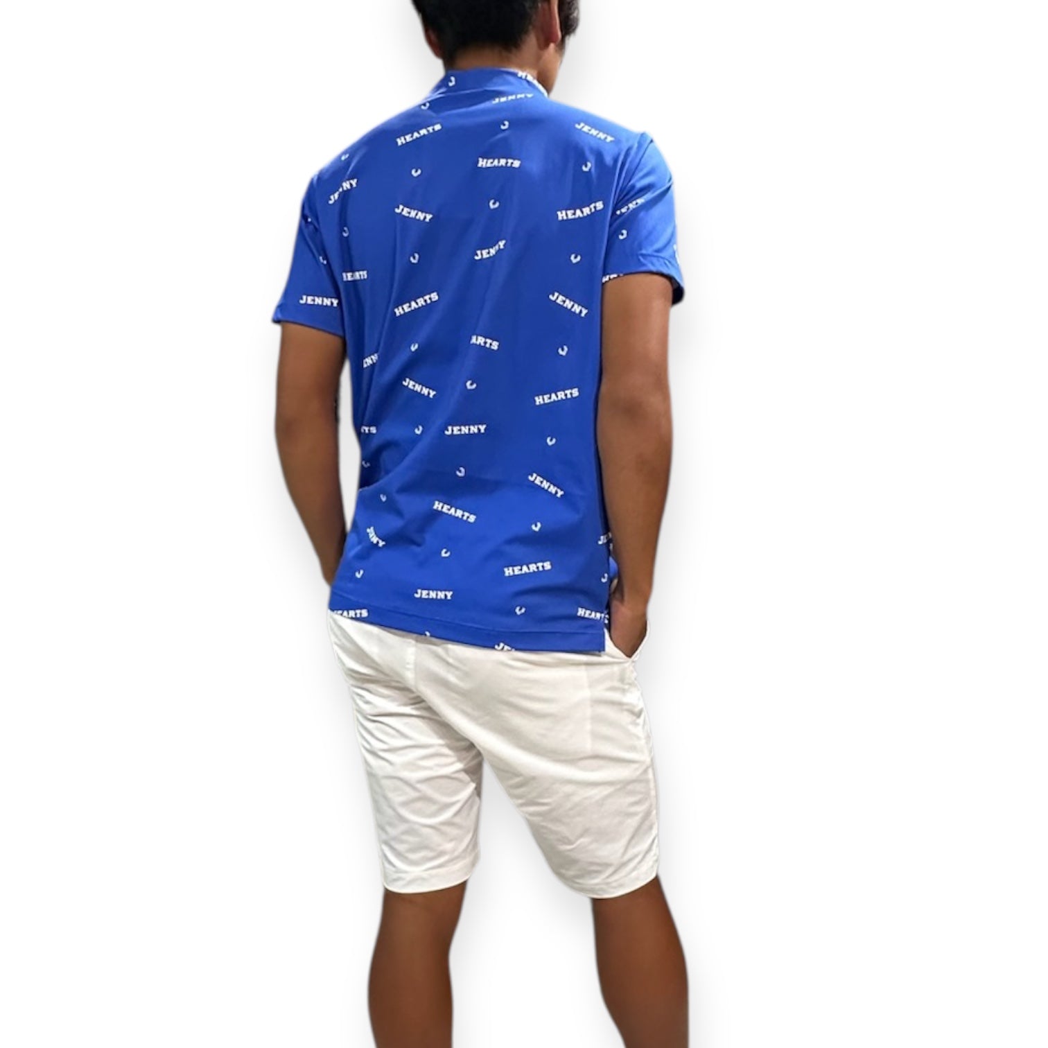 Mens Smooth Mock Brand Logo  メンズゴルフウェア モックネック 半袖 接触冷感 伸縮性高い なめらか肌触り 速乾 UVカット ブルー