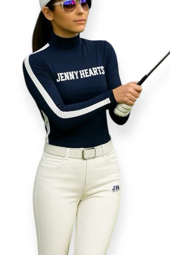 Women's Mock Neck Spandex Golf Wear: Ultimate Smoothness, Long Sleeves, Lightweight, Navy, Two-Tone Color, UV Protection, Quick Drying, Stretchy, Stylish