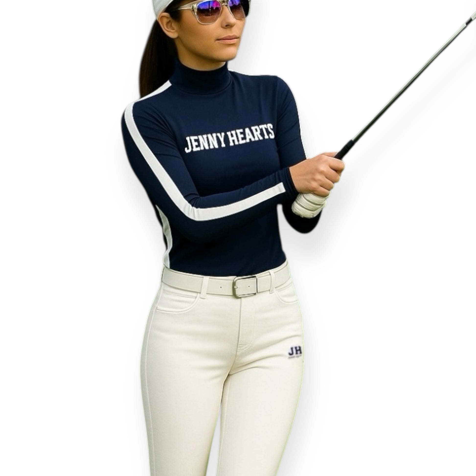 Women's Mock Neck Spandex Golf Wear: Ultimate Smoothness, Long Sleeves, Lightweight, Navy, Two-Tone Color, UV Protection, Quick Drying, Stretchy, Stylish