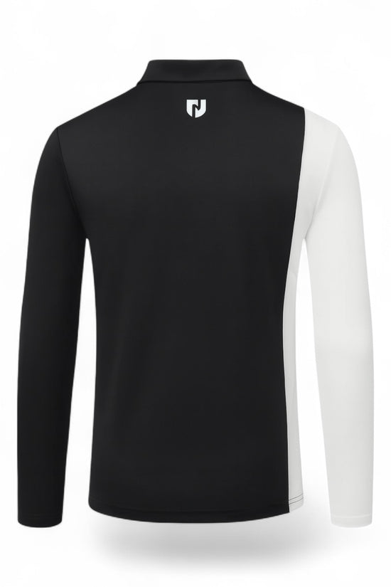 Men's mock neck long sleeve golf wear for spring and autumn. High-performance, luxurious, lightweight, stretchy, and stylish.