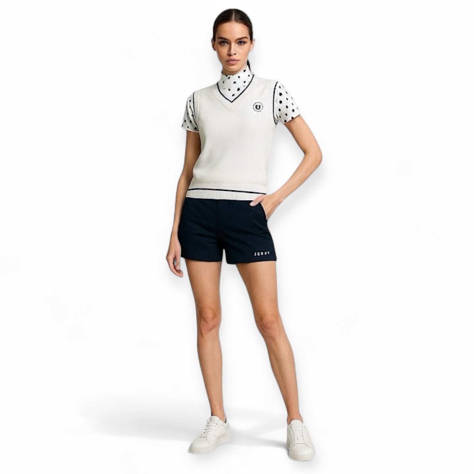 Ladies Short Pants Popcorn Knit ゴルフウェア レディース 夏秋春 ショートパンツ 短パン 超軽量 ポップコーンニット 伸びる 吸水速乾 消臭 UVカット 星柄 紺 日本製