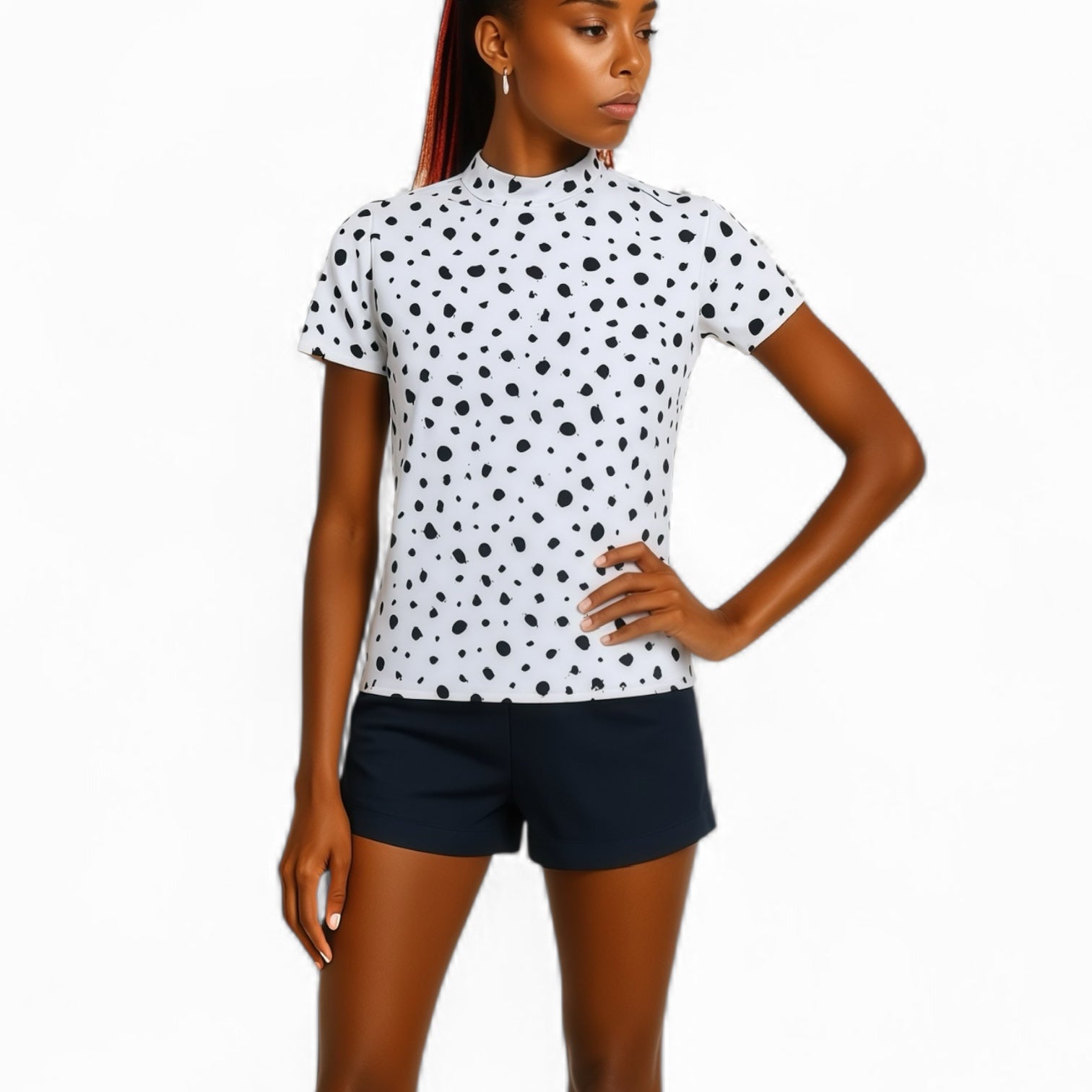 Ladies Animal Mock Neck Leopard レディースゴルフウェア アニマル モックネック 夏 半袖 レオパード 豹柄 伸縮性高い 肌触り柔らか 速乾 UVカット ホワイト おしゃれ 可愛い ゴルフ女子 おすすめ プレゼント
