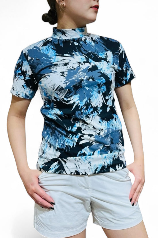 Women's Smooth Mock Graffiti Golf Wear, Short Sleeve, Stylish, Spring/Summer, Cool to the Touch, UV Protection, Highly Stretchy, Smooth to the Touch, Smooth Series