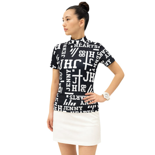 Women's Mock Neck Logotipo Women's Summer Golf Wear, Mock Neck, Short Sleeves, Stretch, Quick-Drying, Smooth to the Touch, UV Protection, Stylish and Cute