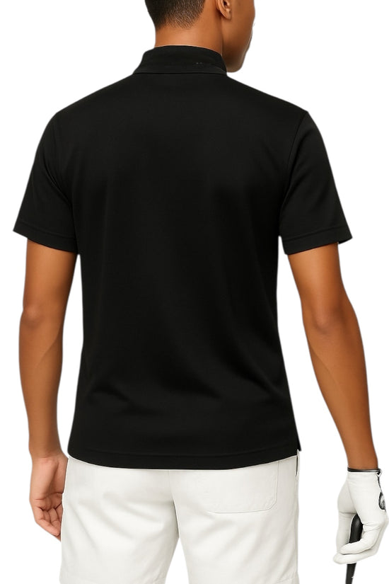 Unisex Mock Neck Rhinestorn Men's Summer Golf Apparel, Mock Neck, Short Sleeve, Rhinestone and Polka Dot Embossing, Stretchy, Quick-Drying, UV Protection, Deodorizing, Black, Luxurious, Made in Japan