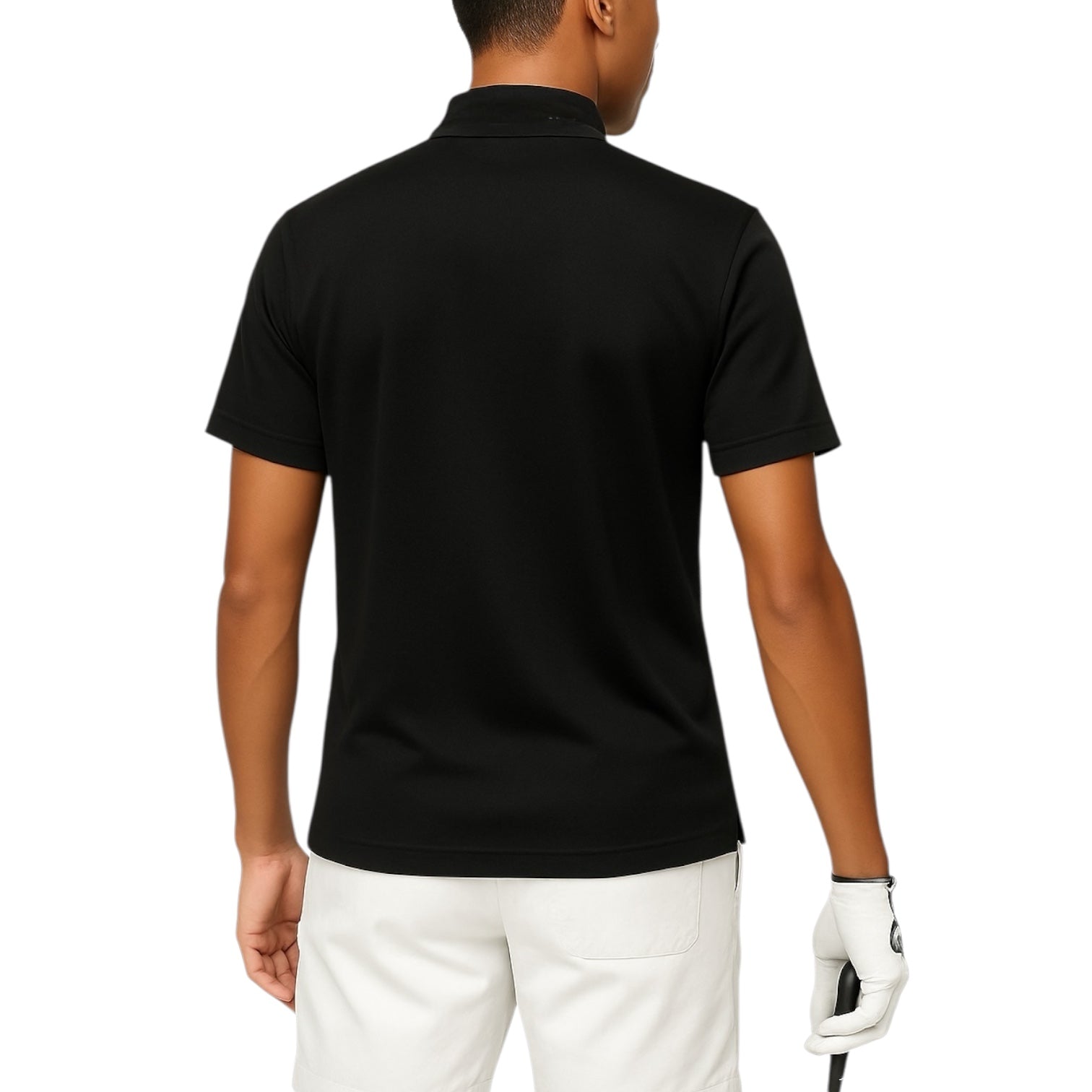 Unisex Mock Neck Rhinestorn Men's Summer Golf Apparel, Mock Neck, Short Sleeve, Rhinestone and Polka Dot Embossing, Stretchy, Quick-Drying, UV Protection, Deodorizing, Black, Luxurious, Made in Japan