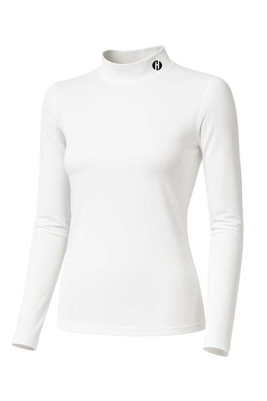 Ladies' Inner Shirt, Long Sleeve, High Neck, White, Black, Women's Golf Wear, Junior Golf Wear