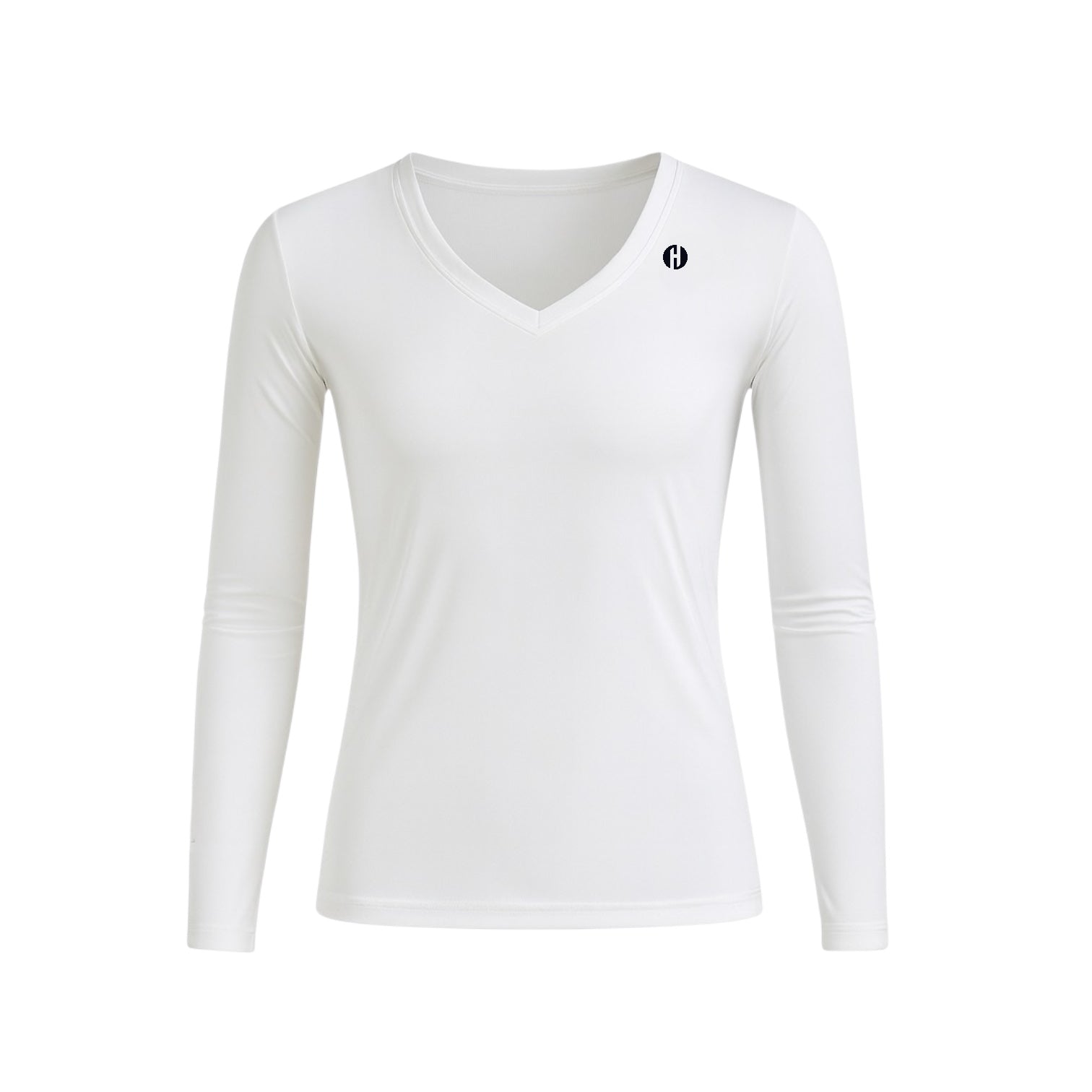 Men's V-neck inner shirt, long sleeve, white, for golf.