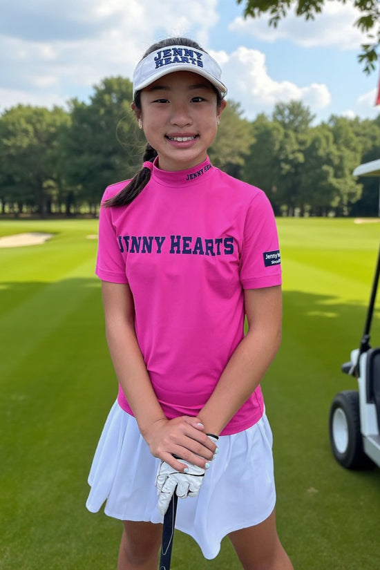 Junior Unisex Mock Twincot UV Golf Wear for Summer, Unisex, Mock Neck, Deodorizing, Pink, Blue, Sizes 120cm, 140cm, 150cm