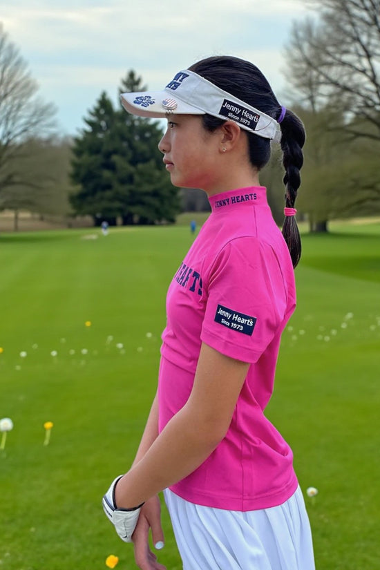 Junior Unisex Mock Twincot UV Golf Wear for Summer, Unisex, Mock Neck, Deodorizing, Pink, Blue, Sizes 120cm, 140cm, 150cm