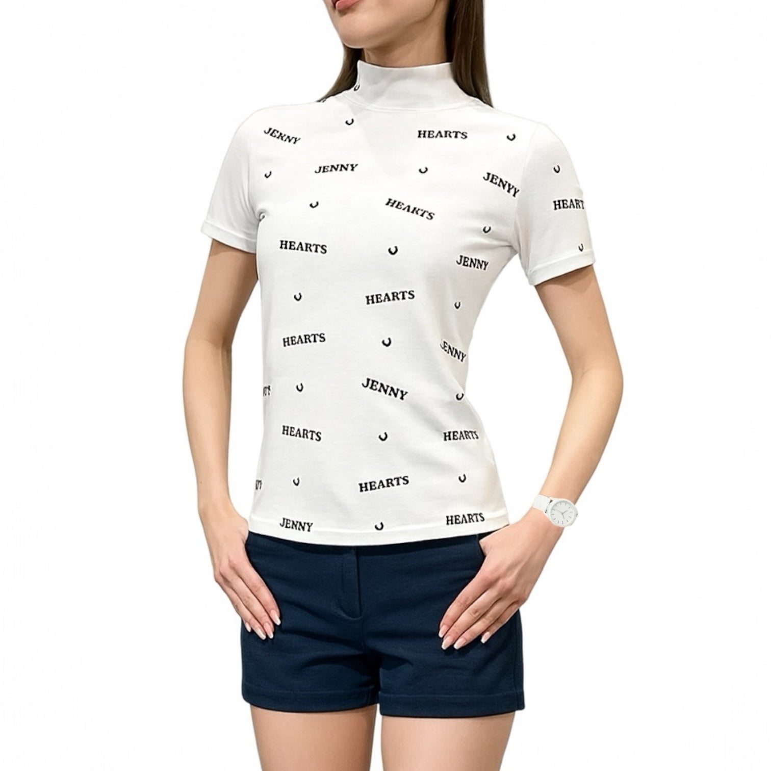 Women's Smooth Mock Brand Logo Golf Apparel, Mock Neck, Short Sleeves, Cooling Touch, Smooth Feel, UV Protection, Highly Stretchy, Stylish for Spring and Summer