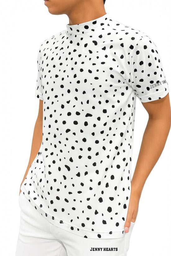 Men's Animal Mock Neck Leopard Print Golf Apparel, Summer Short Sleeve, Soft to the Touch, Highly Stretchy, Quick-Drying, White, Stylish, Recommended for the Golf Course. A Great Gift.