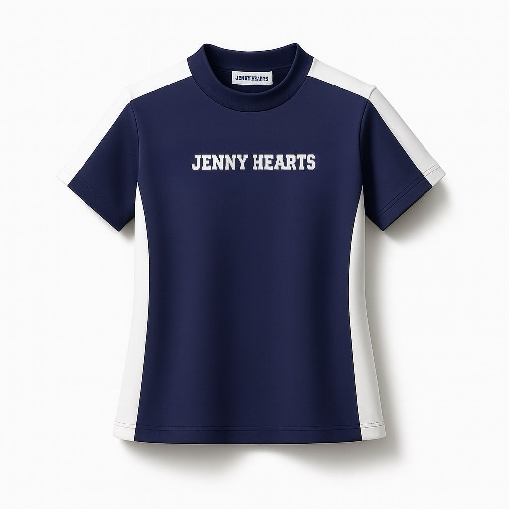 Women's Mock Neck Spandex Golf Wear: Ultimate Smoothness, Lightweight, Navy, Two-Tone, Short Sleeve, UV Protection, Quick Drying, Stretchy, Stylish