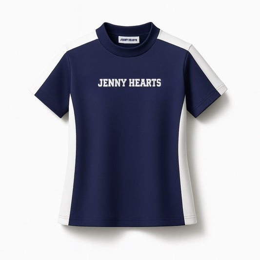 Women's Mock Neck Spandex Golf Wear: Ultimate Smoothness, Lightweight, Navy, Two-Tone, Short Sleeve, UV Protection, Quick Drying, Stretchy, Stylish