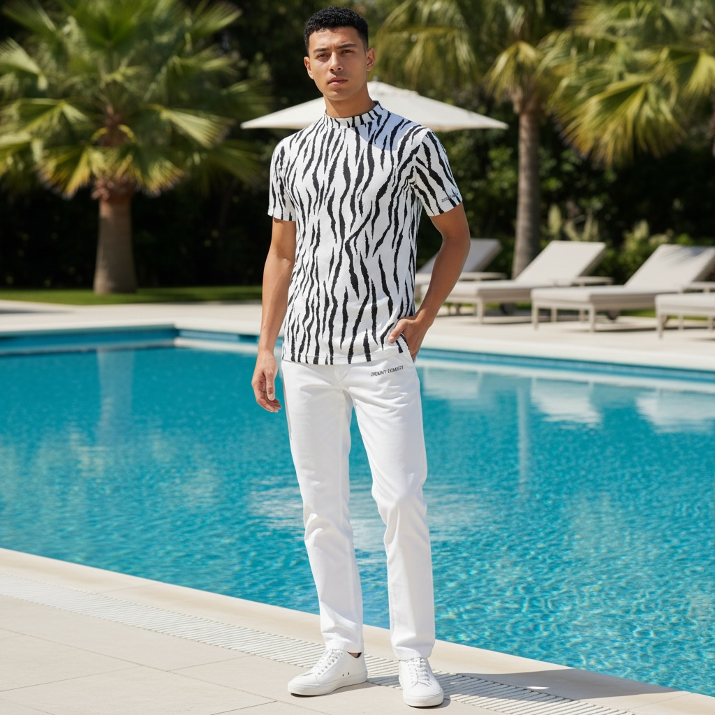 Mens Animal Mock Neck Zebra