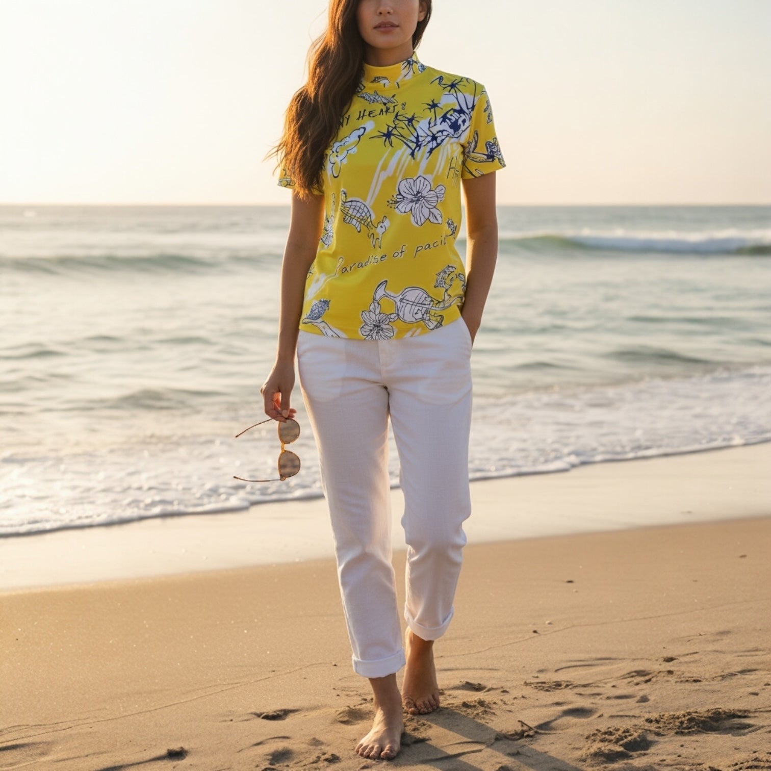 Ladies Mock Neck Hawaiian Yellow