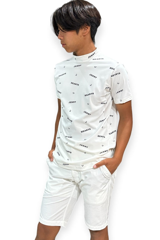 Mens Smooth Mock Brand Logo  メンズゴルフウェア モックネック 半袖 接触冷感 伸縮性高い なめらか肌触り 速乾 UVカット