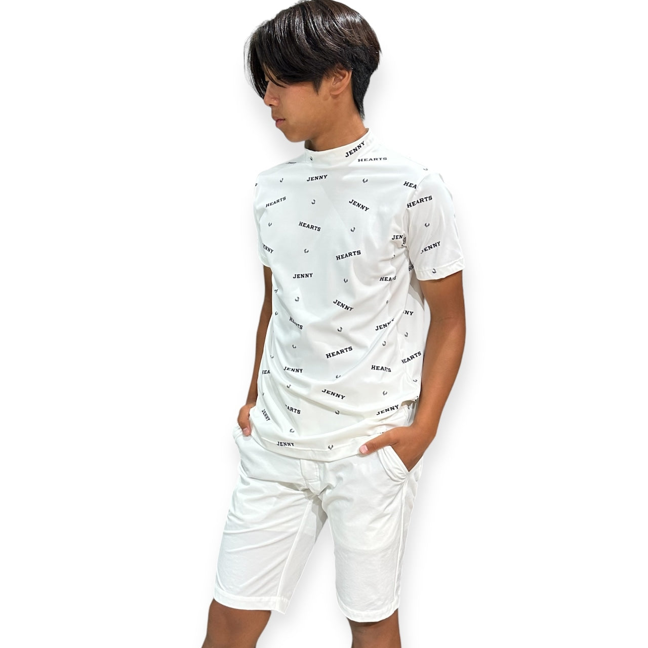 Mens Smooth Mock Brand Logo  メンズゴルフウェア モックネック 半袖 接触冷感 伸縮性高い なめらか肌触り 速乾 UVカット